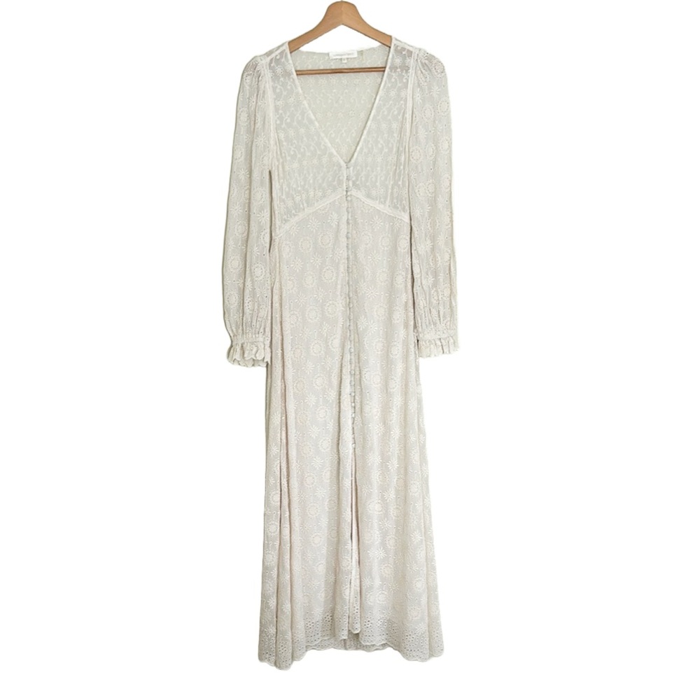 Loveshackfancy Cream Eyelet Button-Front Midi Dre… - image 1